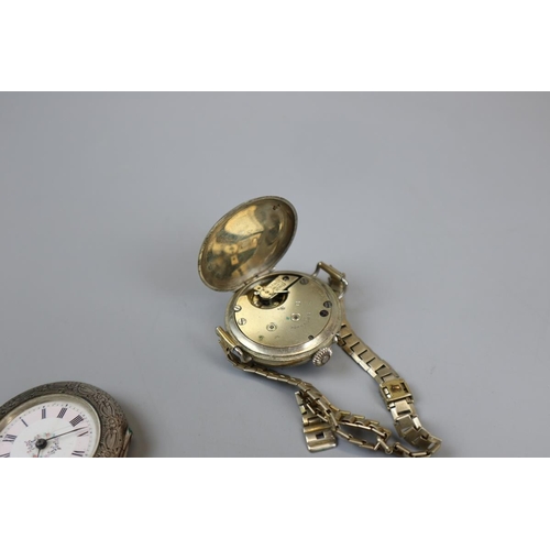 97 - 2 silver pocket watches & another