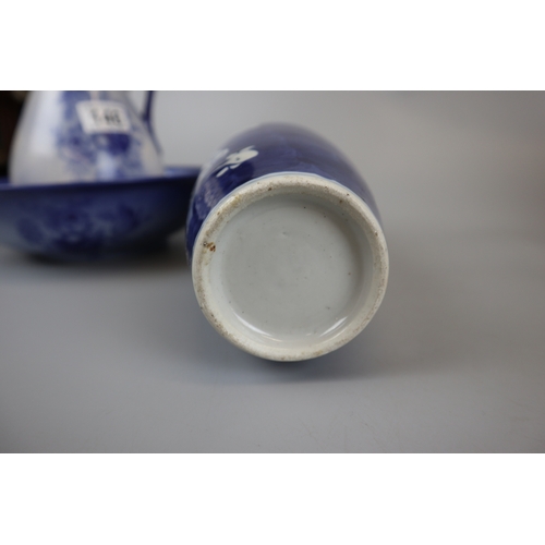 146 - Blue & white Staffordshire jug & bowl and 4 Chinese blue & white vases