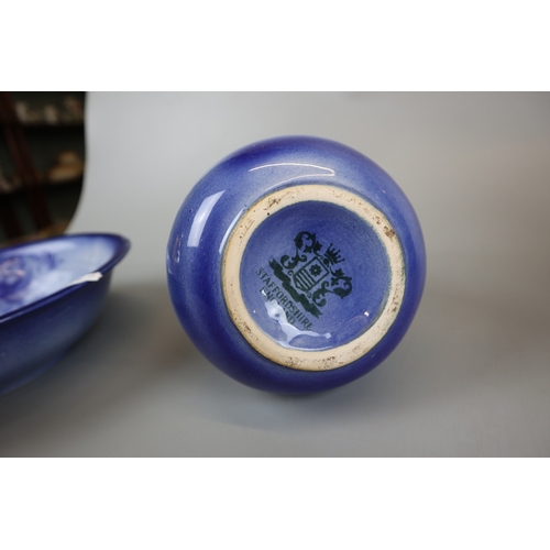 146 - Blue & white Staffordshire jug & bowl and 4 Chinese blue & white vases