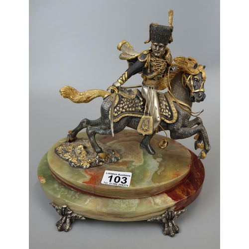 103 - Fine quality metal figurine on marble base - Warrior on horse