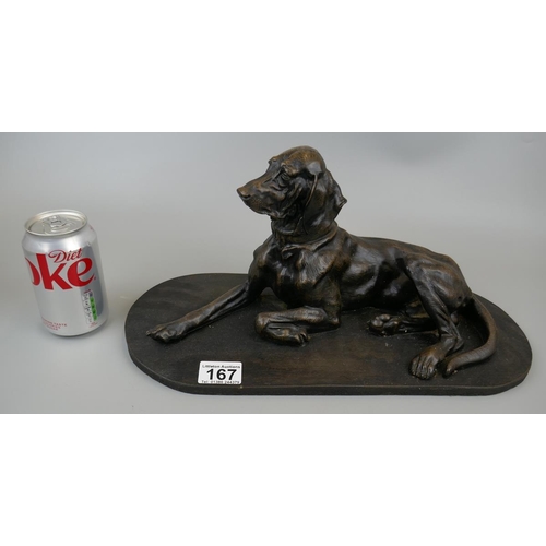 167 - Bronzed dog figure on wooden plinth - Approx. L: 42cm