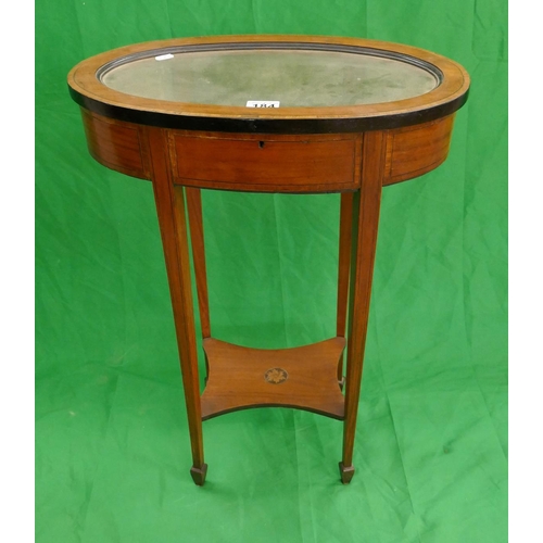 184 - Small satin wood oval inlaid bijouterie cabinet