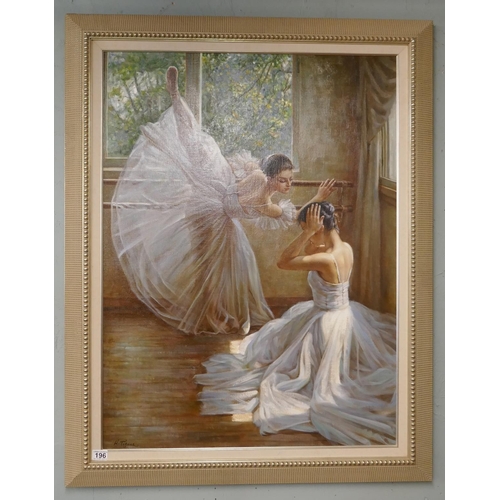 196 - Fine quality oil on canvas of ballerina by H. Tigana - Approx. IS: 74cm x 100cm