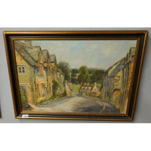 199 - Oil on board - Country scene - Indistinct signature - Approx. IS: 65cm x 44cm