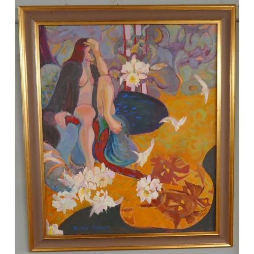 208 - Olwen Tarrant - Oil on canvas - Nude & Doves - Approx. IS: 62cm x 75cm