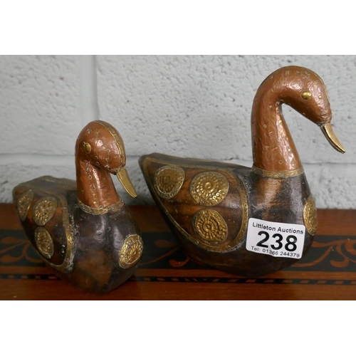 238 - 2 wooden and brass decoy ducks