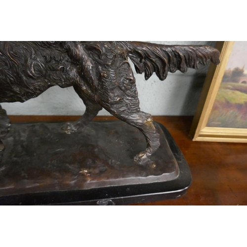 242 - Bronze - Hunting dog with pheasant on marble base