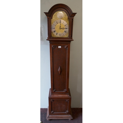 266 - 3 train movement long cased clock with brass dial - German manufacture marked F A Chandler, Lemingto... 