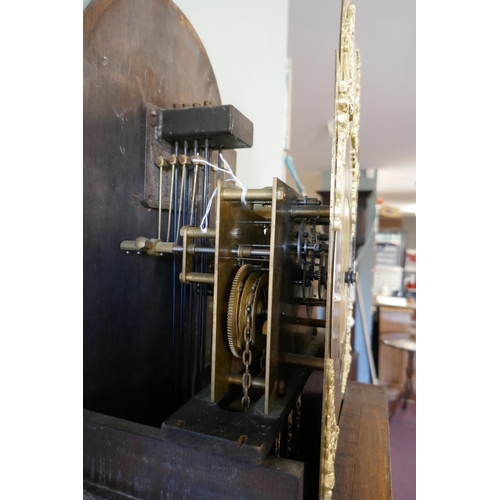 266 - 3 train movement long cased clock with brass dial - German manufacture marked F A Chandler, Lemingto... 