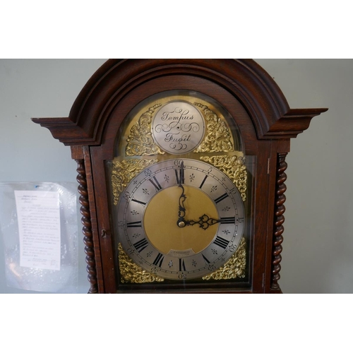 266 - 3 train movement long cased clock with brass dial - German manufacture marked F A Chandler, Lemingto... 