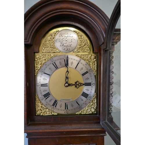 266 - 3 train movement long cased clock with brass dial - German manufacture marked F A Chandler, Lemingto... 