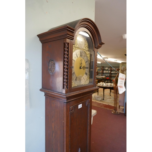 266 - 3 train movement long cased clock with brass dial - German manufacture marked F A Chandler, Lemingto... 