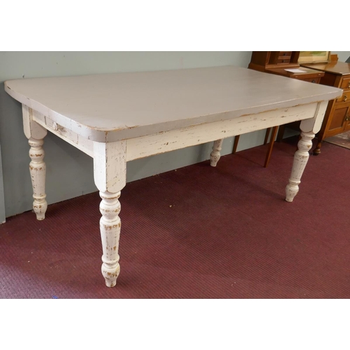 272 - Large farmhouse painted pine dining table with drawer - L: 183cm W: 88cm H:79cm