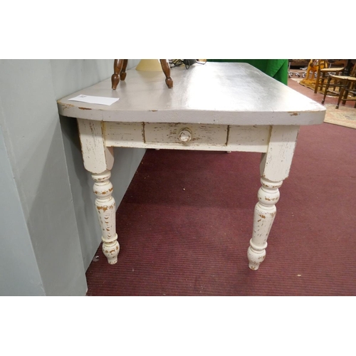 272 - Large farmhouse painted pine dining table with drawer - L: 183cm W: 88cm H:79cm