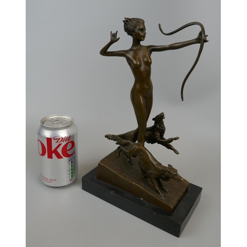 287 - Bronze - Diana the Huntress on marble base