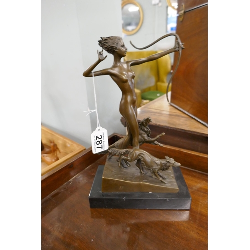 287 - Bronze - Diana the Huntress on marble base