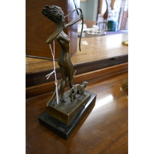 287 - Bronze - Diana the Huntress on marble base