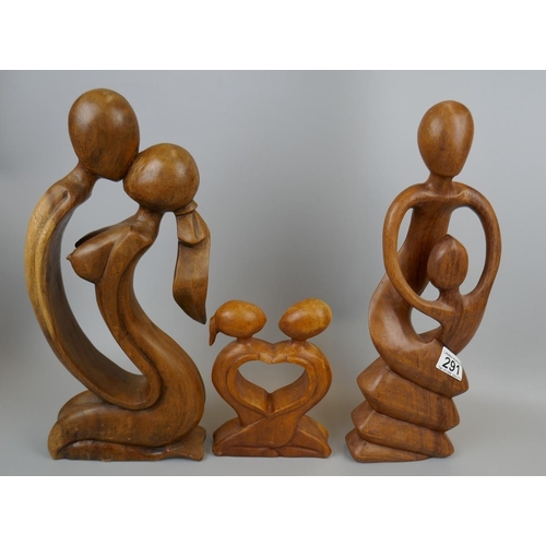 291 - 3 carved wooden figures