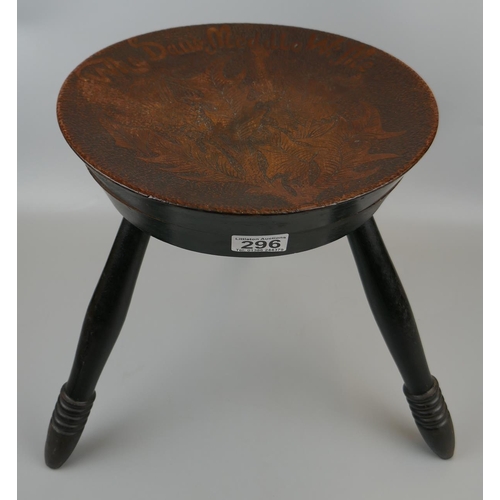 296 - Scottish pokerwork tripod stool