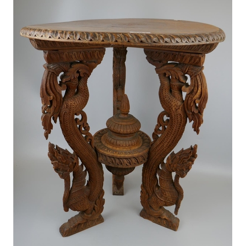 297 - Ornately carved Chinese tripod table