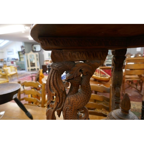 297 - Ornately carved Chinese tripod table