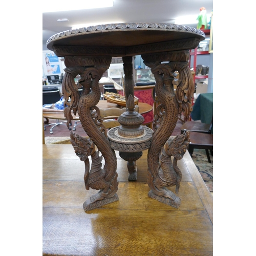 297 - Ornately carved Chinese tripod table