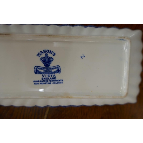 300 - Blue & white cheese dish, butter dish & entre dish to include Mason's