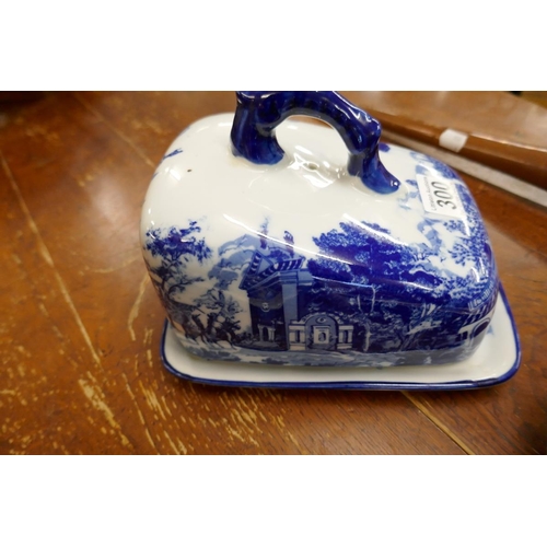 300 - Blue & white cheese dish, butter dish & entre dish to include Mason's