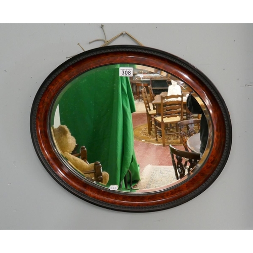 308 - Oval bevelled glass antique mirror