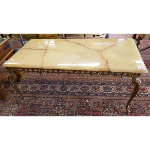 328 - Marble top coffee table with ornate brass frame