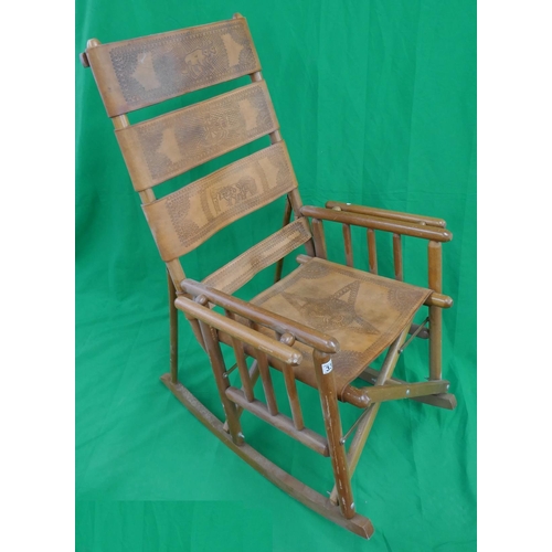 331 - Folding Costa Rican rocking chair with leather seat & back