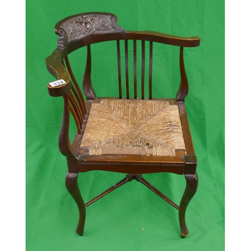 334 - Edwardian rush seated corner chair
