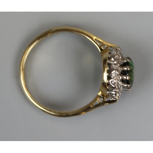40 - 18ct gold green garnet & diamond cluster ring - Size N¼