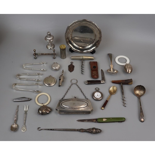 63 - Collection of white metal, silver plate etc. to include baby rattles, teethers etc
