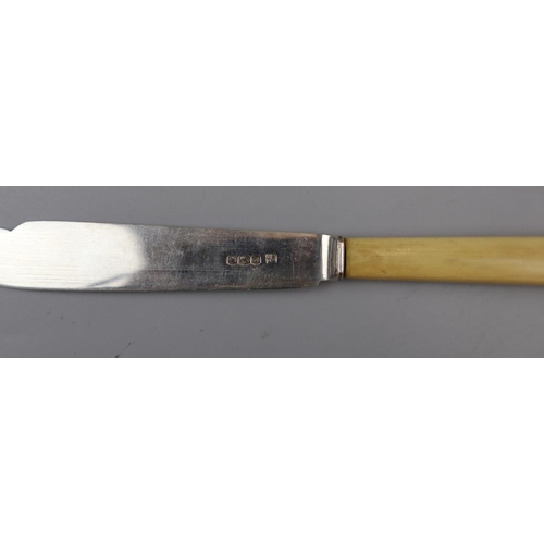 69 - Hallmarked silver & bone handled canteen of cutlery
