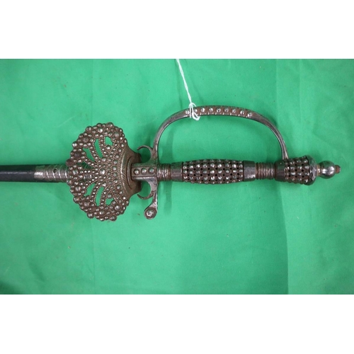 71 - Antique bejewelled folded steel sword & shield