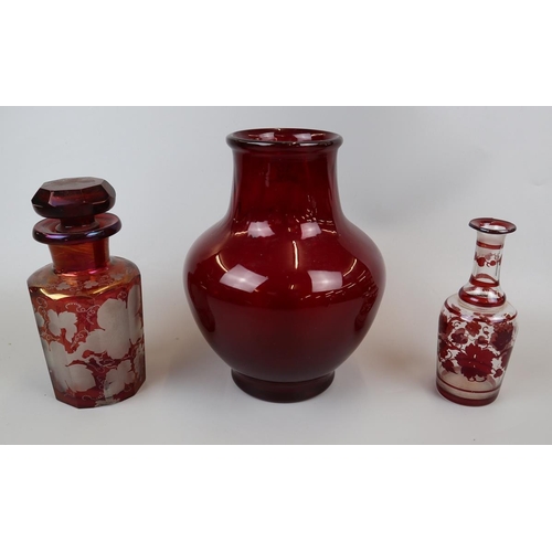 93 - 3 pieces of cranberry glass to include early examples