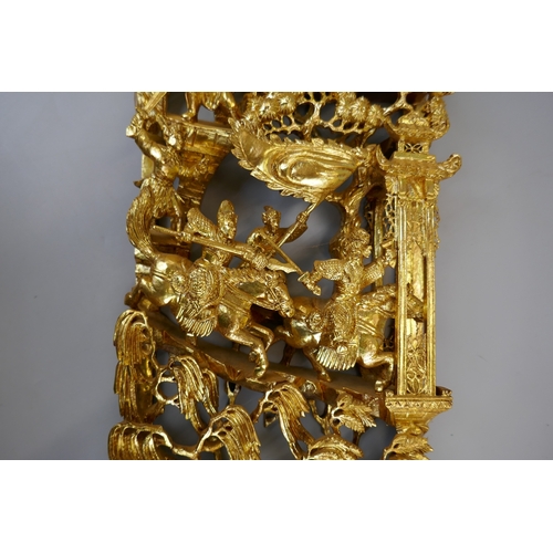 82 - Fine quality carved Oriental gilt panels - Approx. H:76