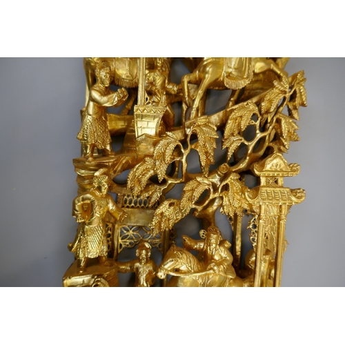 82 - Fine quality carved Oriental gilt panels - Approx. H:76