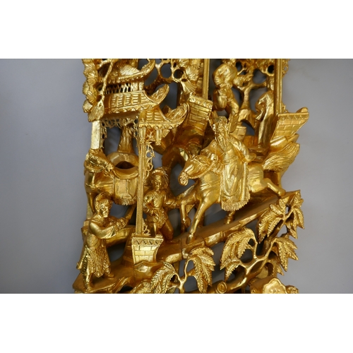 82 - Fine quality carved Oriental gilt panels - Approx. H:76