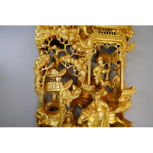 82 - Fine quality carved Oriental gilt panels - Approx. H:76