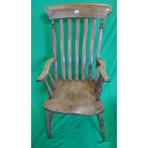 504 - Slat back elm seated kitchen armchair