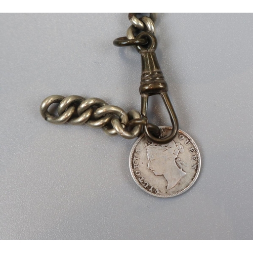 12 - Hallmarked silver vesta case on white metal chain