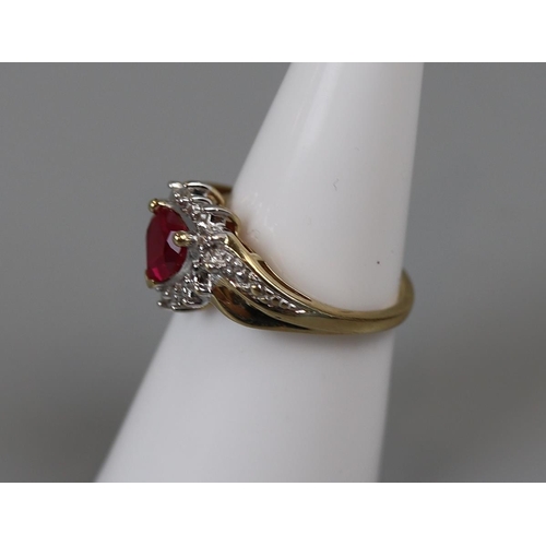 23 - Gold ruby & diamond heart ring (Size L½)