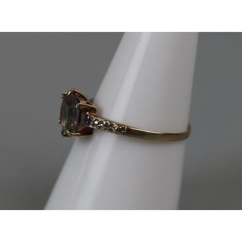 28 - Gold mystic topaz & diamond ring (Size N½)