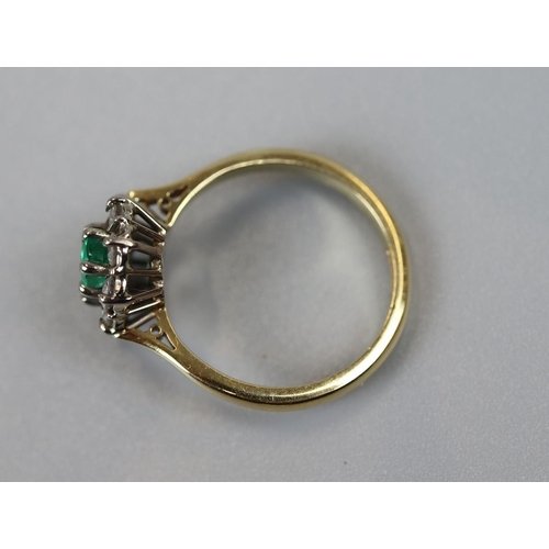 30 - 18ct gold emerald & diamond cluster ring (Size P)