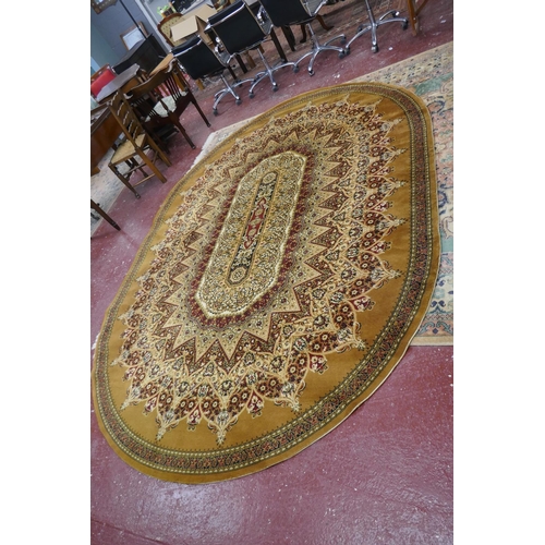 515 - Large oval mustard pattern rug - Approx 350cm x 250cm