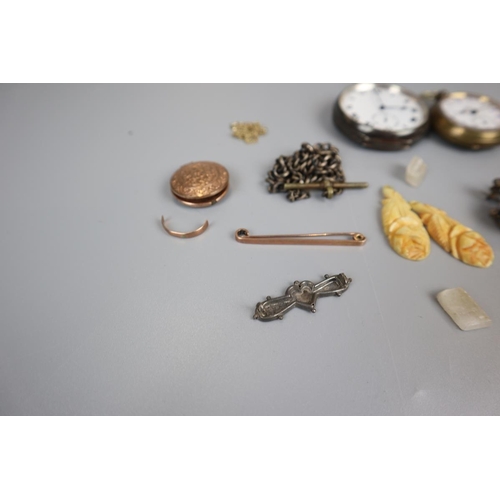 72 - Collectables to include gold brooch & pocket watches