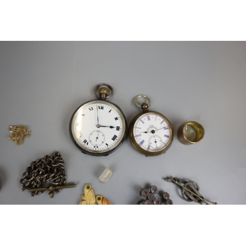 72 - Collectables to include gold brooch & pocket watches