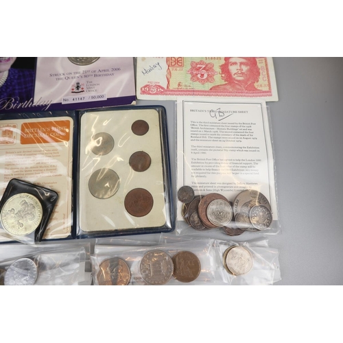 77 - Collection of coins and notes to include Lloyds Bank piggy bank